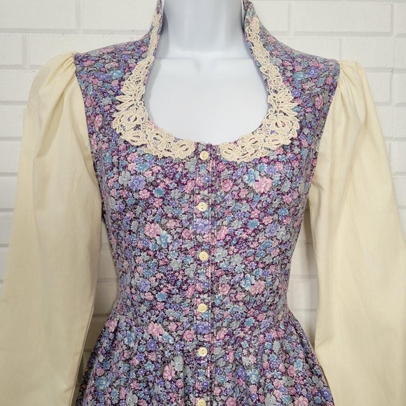 Vintage 70s Gunne Sax Prairie Midi Dress XS Cottagecore Romantic Long Sleeve - Picture 2 of 11